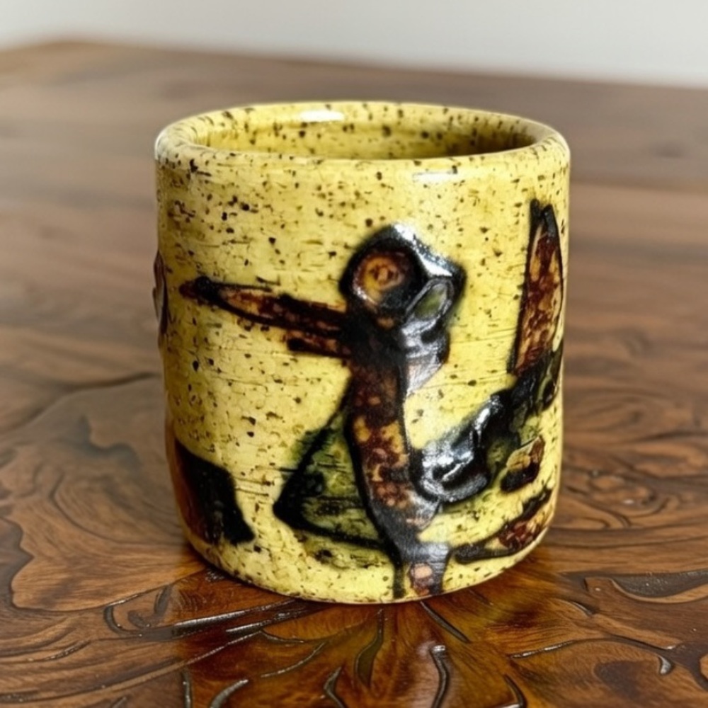 Unbranded Vintage Pottery Japanese Tea Cup with a Bird and Foliage Motif